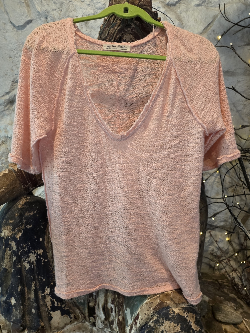 We The Free Pink V-Neck Short Sleeve Top